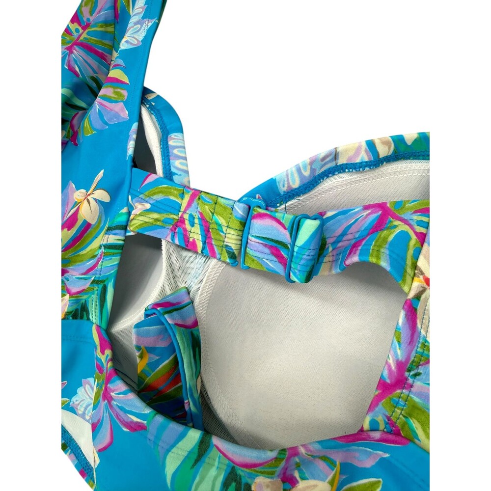 Torrid Wireless Swim Top 3X Blue Tropical Flutter Sleeve Floral Bikini Padded - Picture 6 of 10